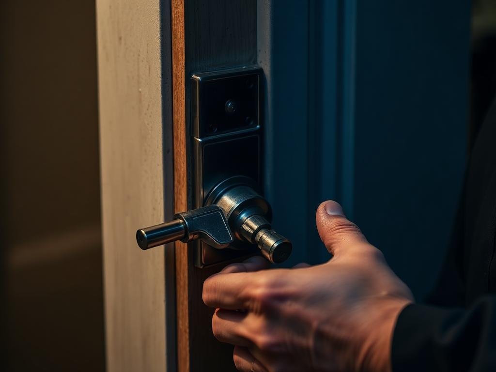 Locksmith working on a residential door lock